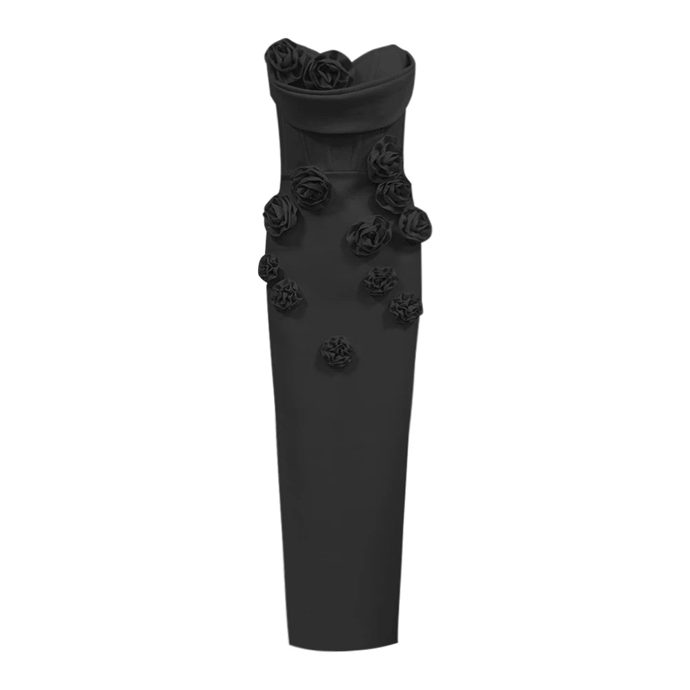 Evening Dresses- Elegant Rose Applique Strapless Gown - Perfect for Evening Events