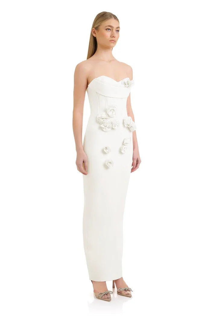 Evening Dresses- Elegant Rose Applique Strapless Gown - Perfect for Evening Events