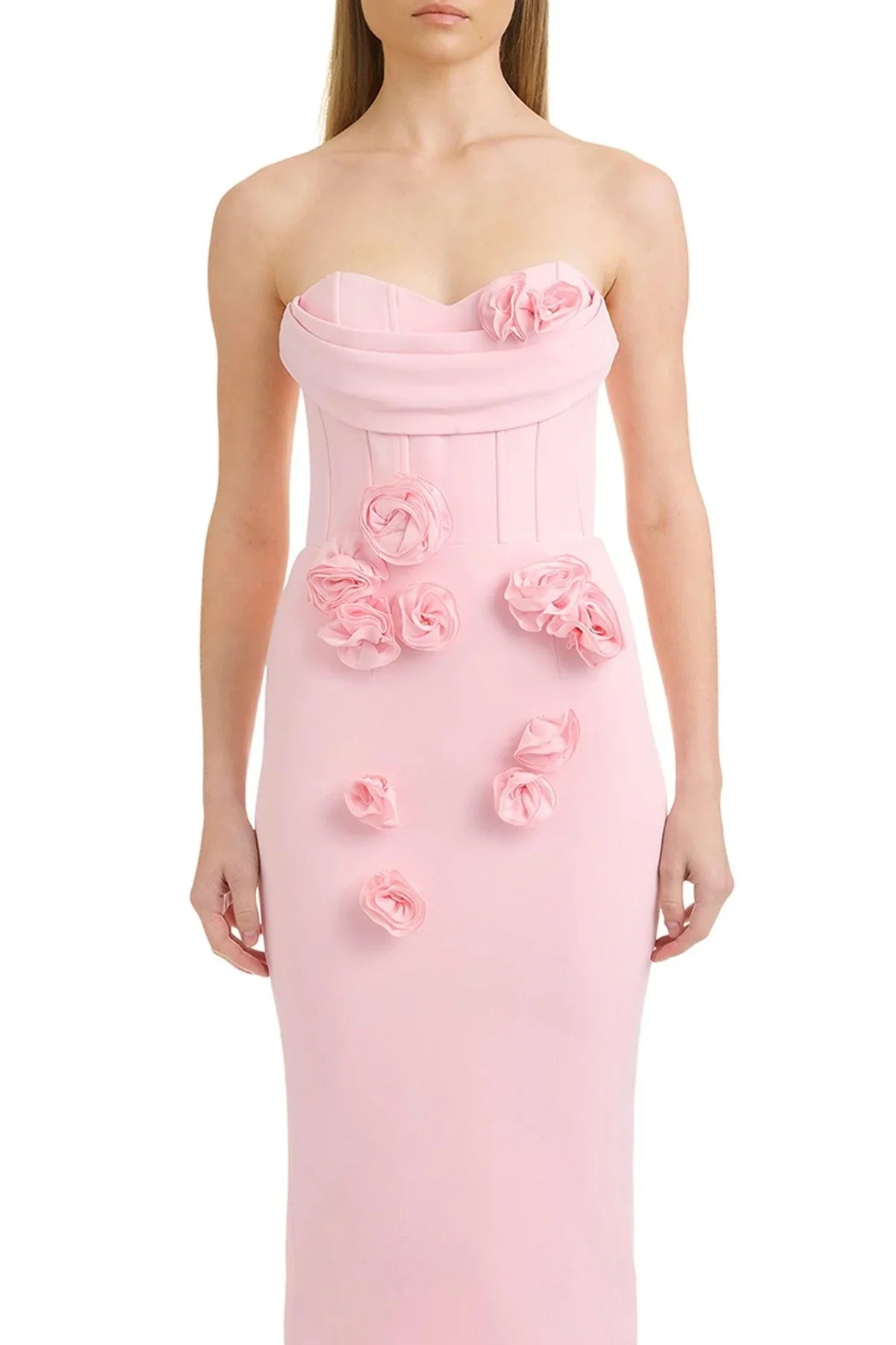 Evening Dresses- Elegant Rose Applique Strapless Gown - Perfect for Evening Events