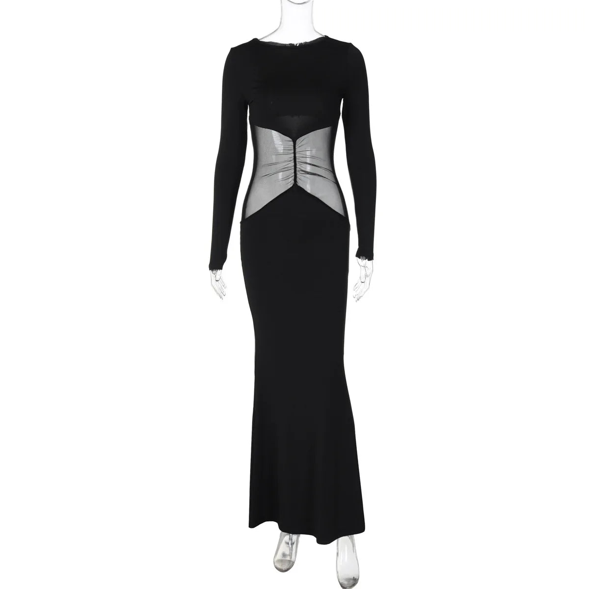 Evening Dresses - Fitted Black Dress with Unique Mesh Accents - Fall Fashion