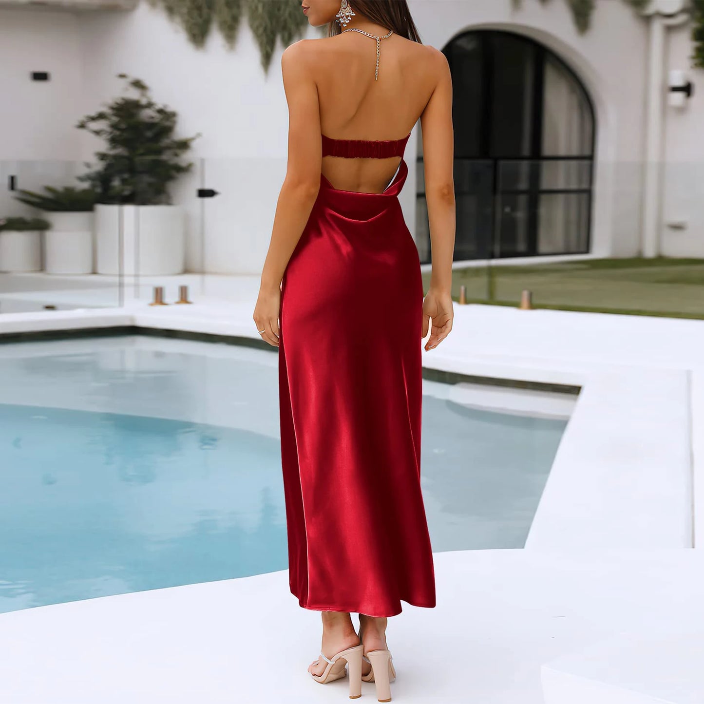 Evening Dresses - Formal Strapless Satin Dress – Perfect for Cocktail Parties