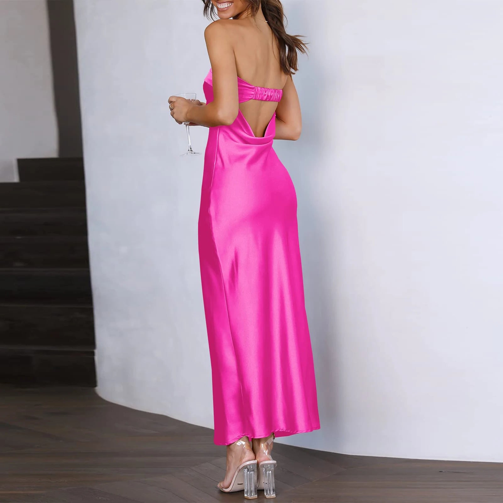 Evening Dresses - Formal Strapless Satin Dress – Perfect for Cocktail Parties