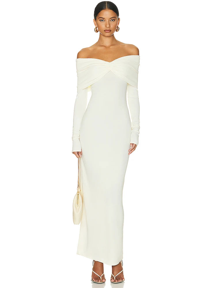 Evening Dresses - Minimalist Off-Shoulder Maxi Dress for Evening Parties