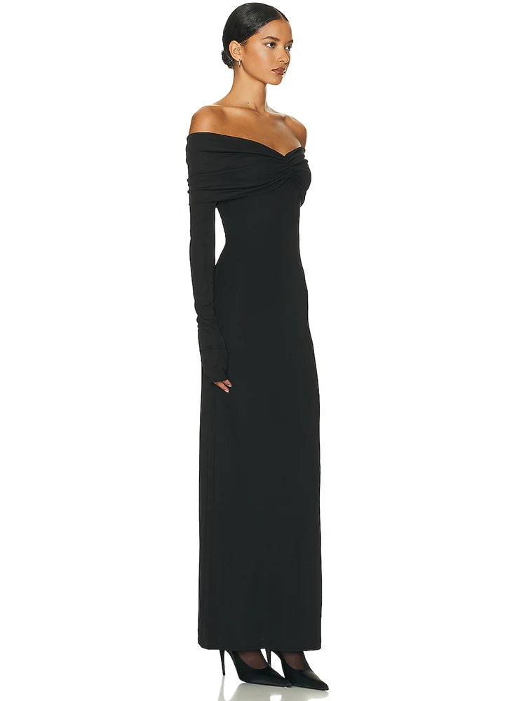 Evening Dresses - Minimalist Off-Shoulder Maxi Dress for Evening Parties