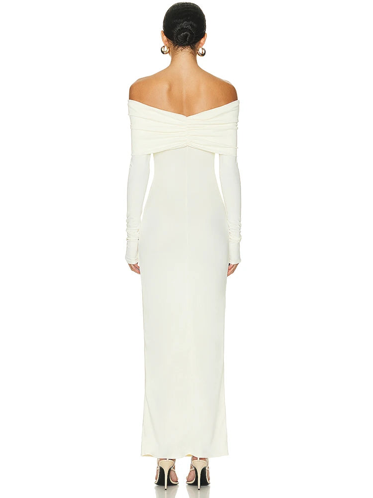 Evening Dresses - Minimalist Off-Shoulder Maxi Dress for Evening Parties