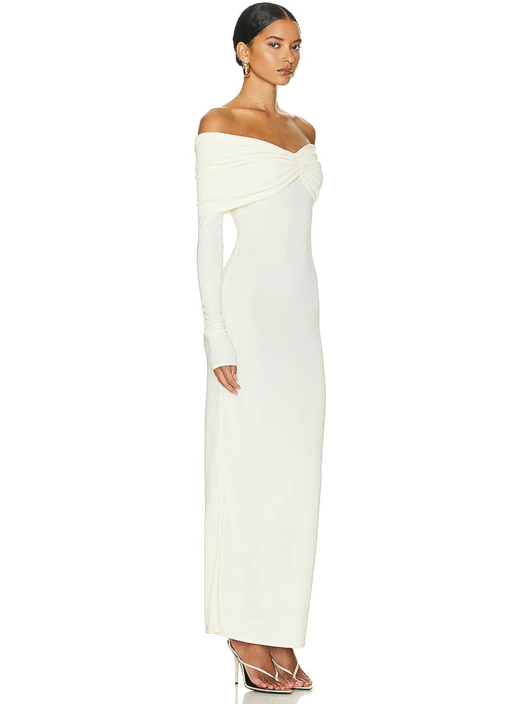 Evening Dresses - Minimalist Off-Shoulder Maxi Dress for Evening Parties