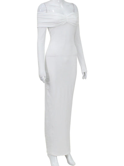 Evening Dresses - Minimalist Off-Shoulder Maxi Dress for Evening Parties