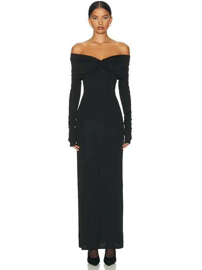 Evening Dresses - Minimalist Off-Shoulder Maxi Dress for Evening Parties