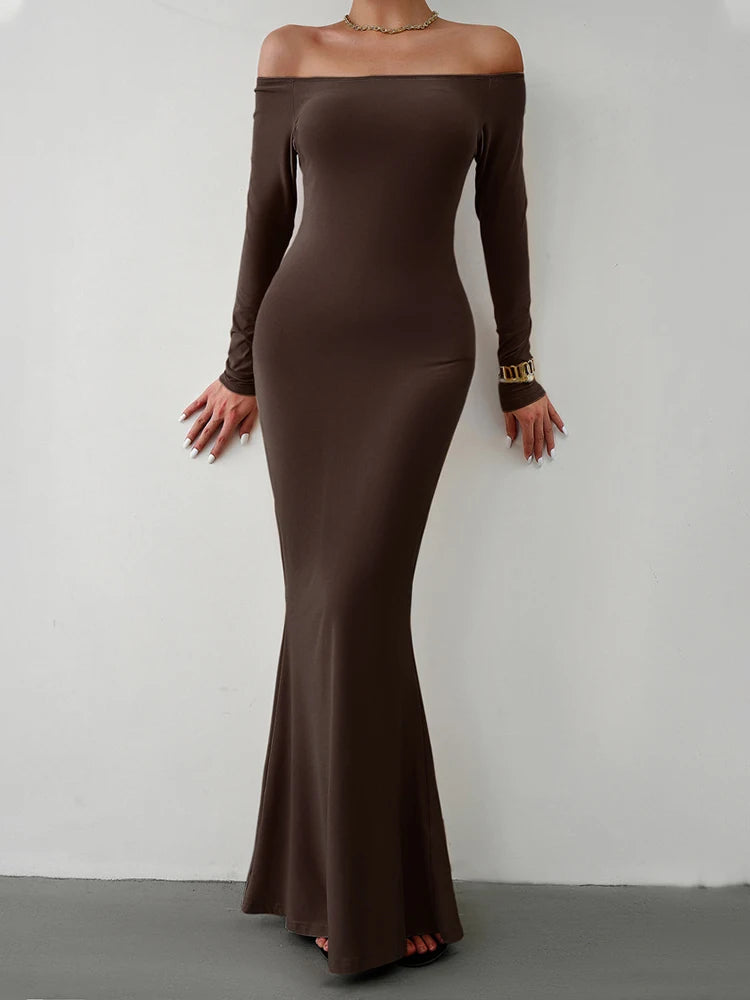 Evening Dresses - Off Shoulder Bodycon Mermaid Evening Dress - Full Length