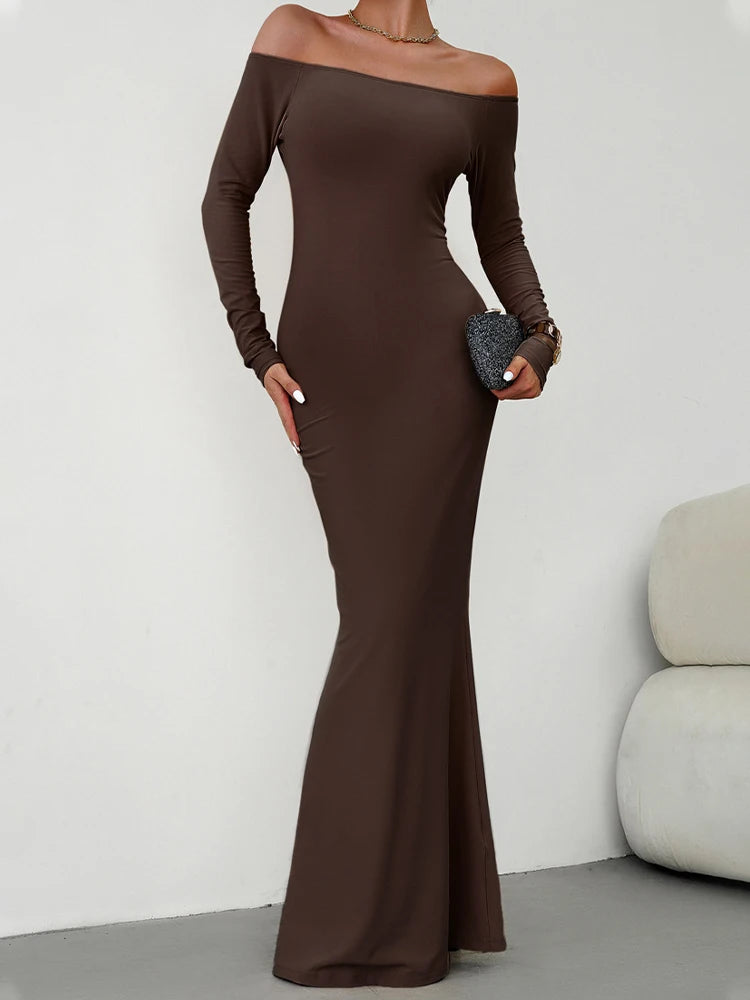 Evening Dresses - Off Shoulder Bodycon Mermaid Evening Dress - Full Length