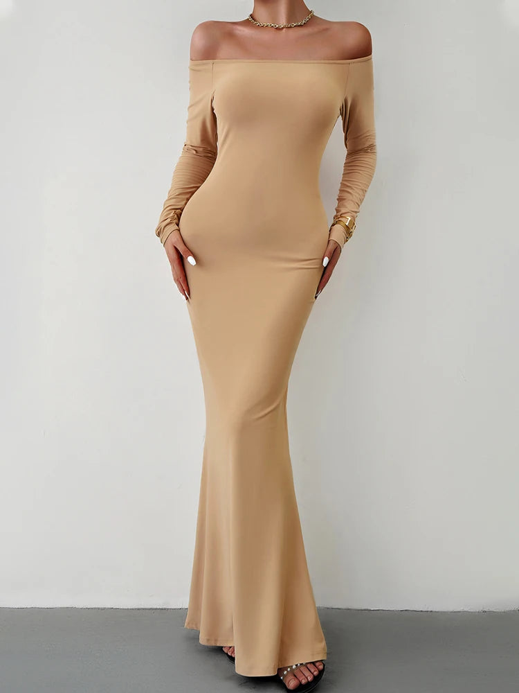 Evening Dresses - Off Shoulder Bodycon Mermaid Evening Dress - Full Length