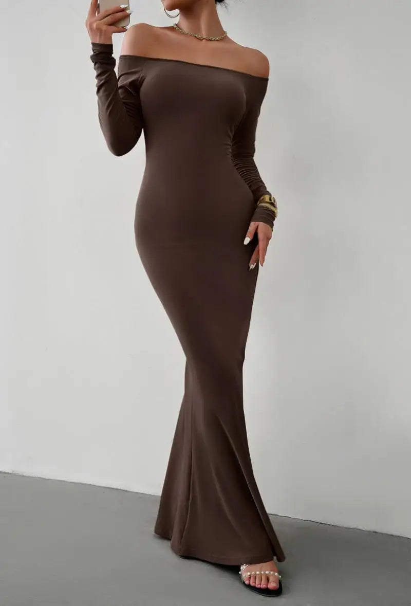 Evening Dresses - Off Shoulder Bodycon Mermaid Evening Dress - Full Length