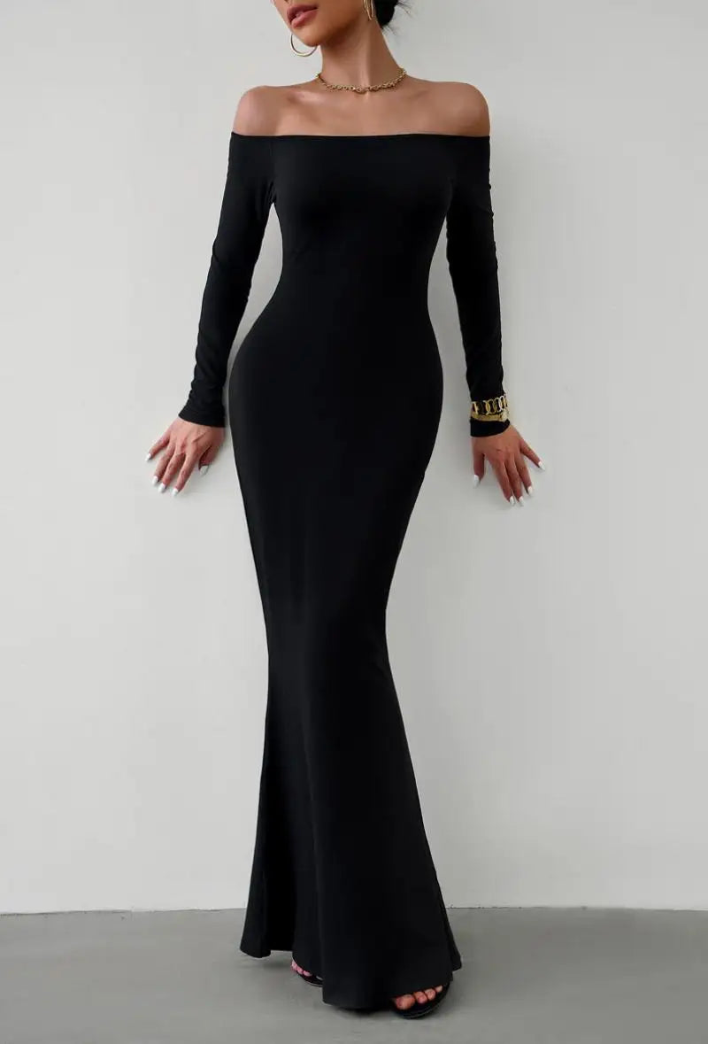 Evening Dresses - Off Shoulder Bodycon Mermaid Evening Dress - Full Length