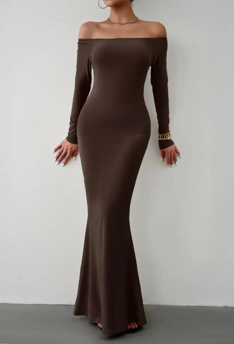 Evening Dresses - Off Shoulder Bodycon Mermaid Evening Dress - Full Length