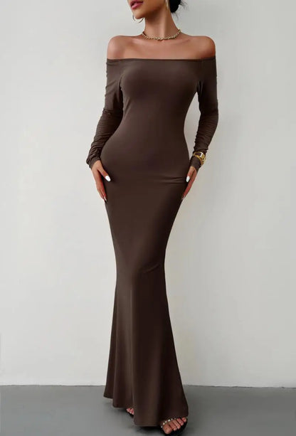 Evening Dresses - Off Shoulder Bodycon Mermaid Evening Dress - Full Length