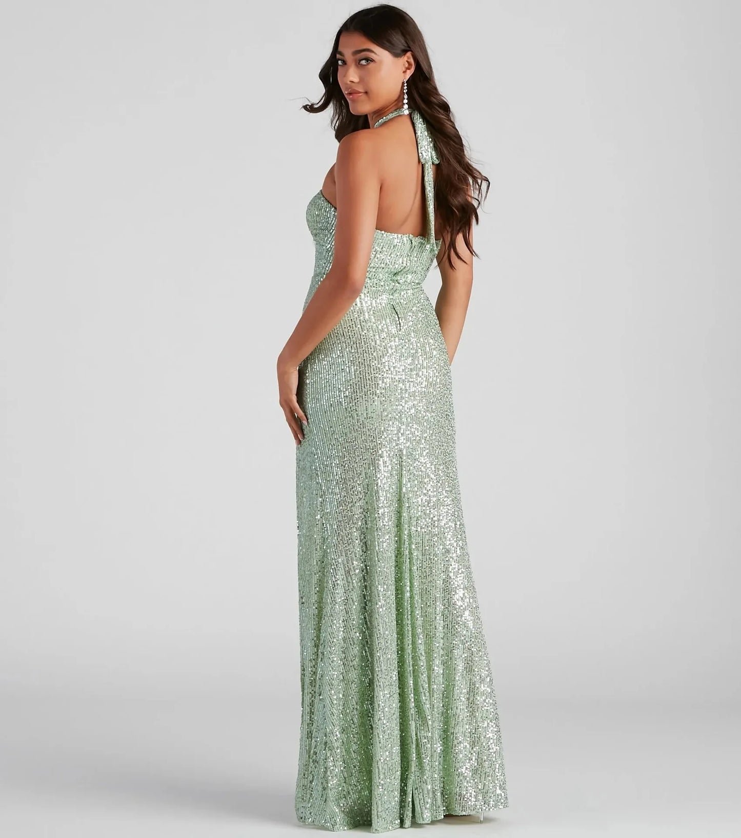 Evening Dresses - Sequin Halter Neck Backless Evening Maxi Dress Performance Event Dress