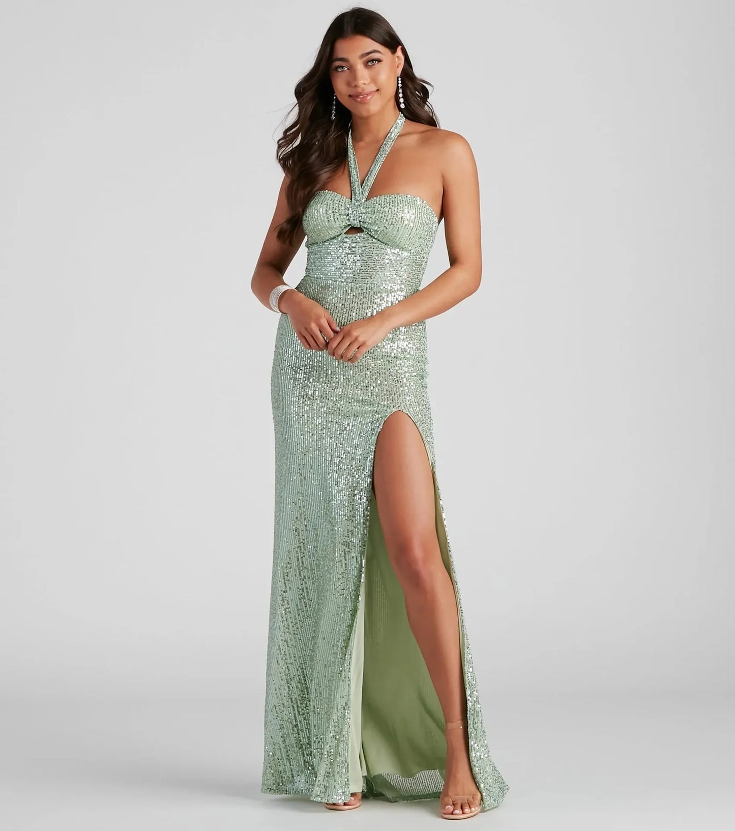 Evening Dresses - Sequin Halter Neck Backless Evening Maxi Dress Performance Event Dress