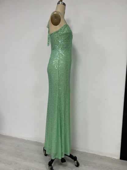 Evening Dresses - Sequin Halter Neck Backless Evening Maxi Dress Performance Event Dress