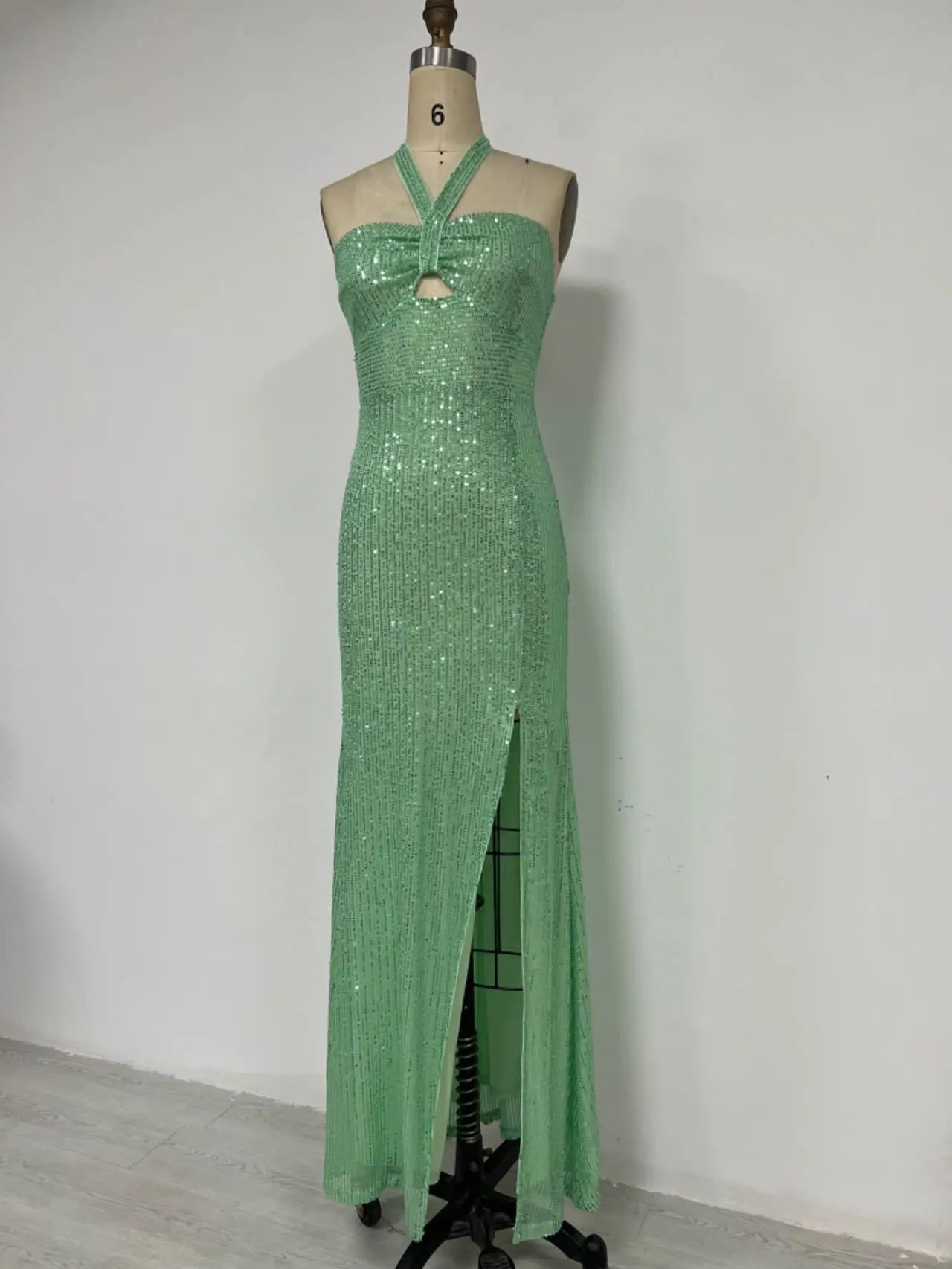 Evening Dresses - Sequin Halter Neck Backless Evening Maxi Dress Performance Event Dress