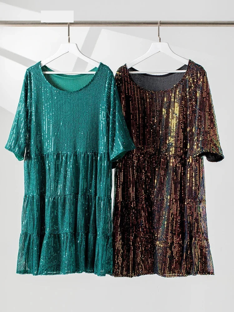 Evening Dresses - Sparkle Round Neck Sequin Dress Party Evening