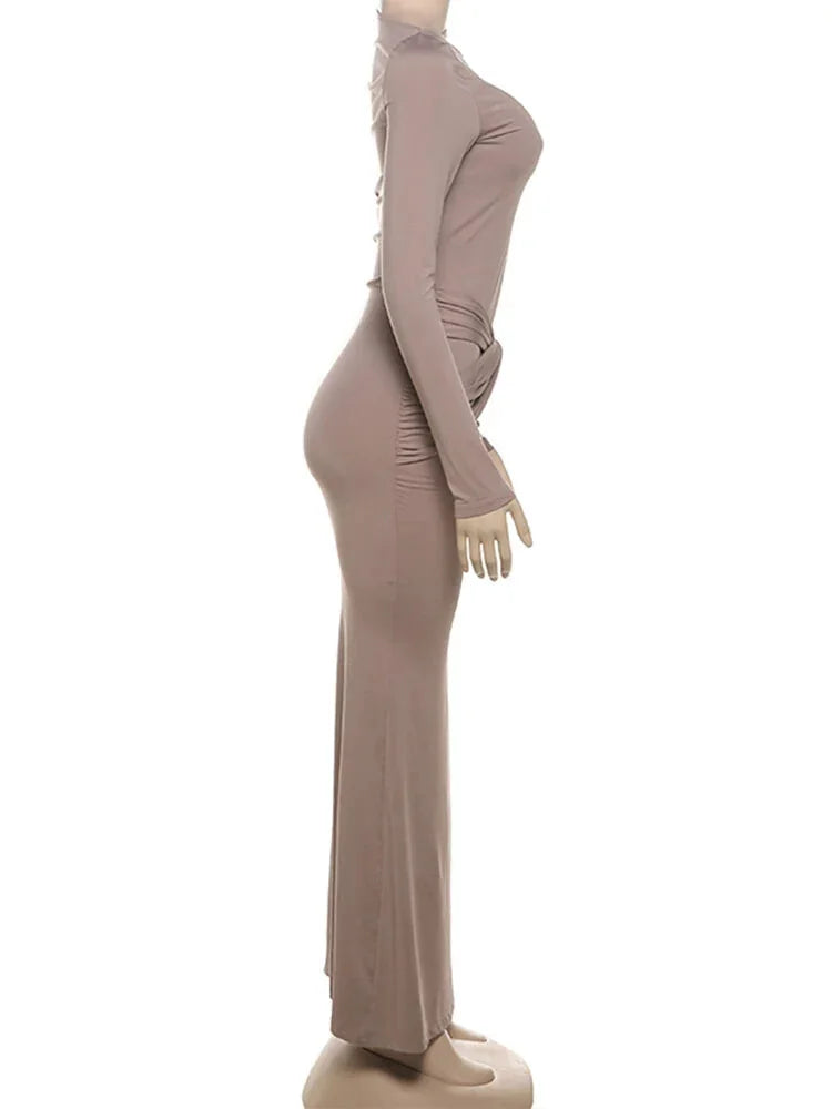 Evening Dresses - Twist Knot Asymmetrical Maxi Dress for Evenings