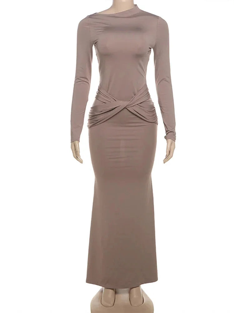 Evening Dresses - Twist Knot Asymmetrical Maxi Dress for Evenings