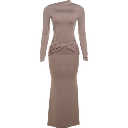 Evening Dresses - Twist Knot Asymmetrical Maxi Dress for Evenings