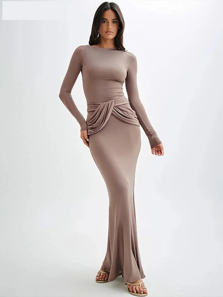 Evening Dresses - Twist Knot Asymmetrical Maxi Dress for Evenings