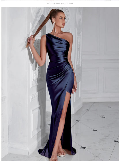 Evening Gown - Asymmetrical Siren's Silhouette Evening Gown Sweep Train Dress