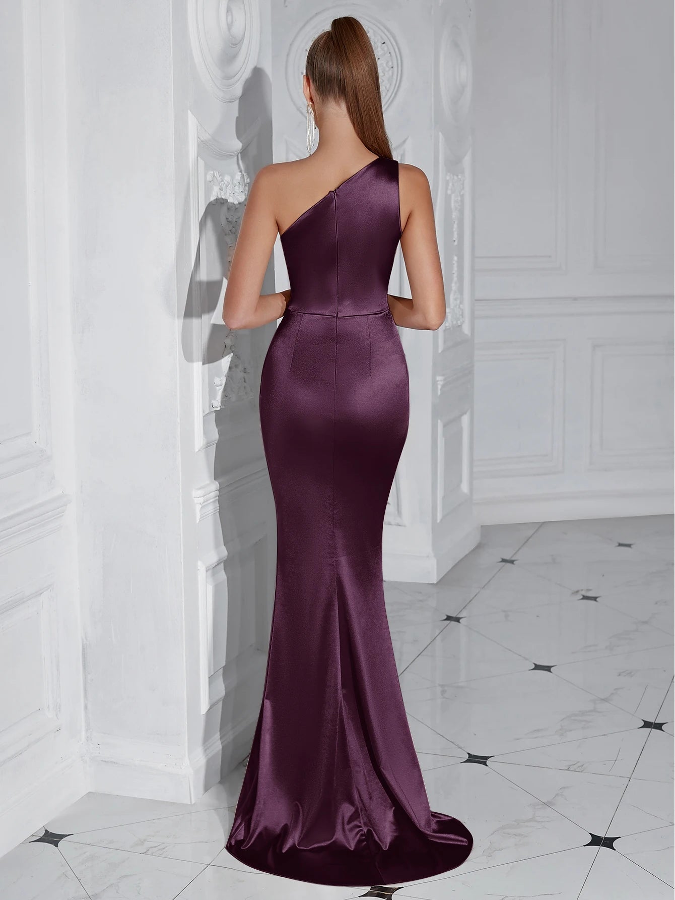 Evening Gown - Asymmetrical Siren's Silhouette Evening Gown Sweep Train Dress