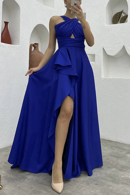 Evening Gown - Cross-Over Ruffle Slit Evening Dress 🌟👗