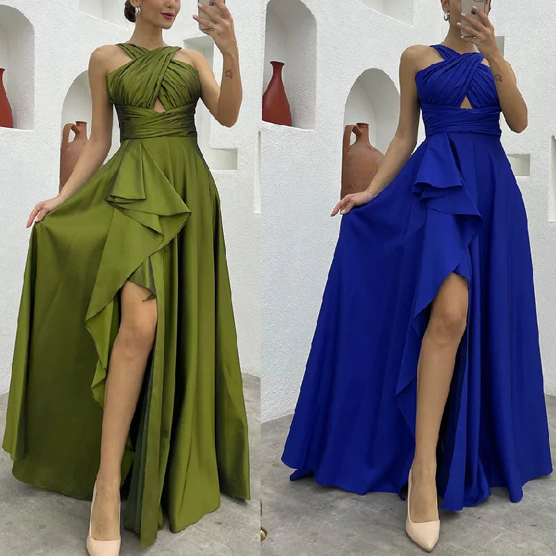 Evening Gown - Cross-Over Ruffle Slit Evening Dress 🌟👗