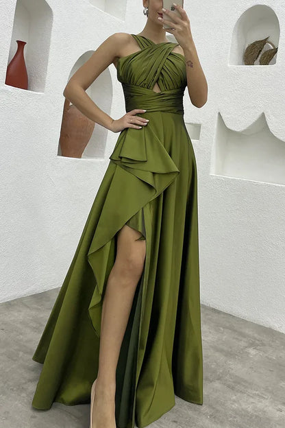 Evening Gown - Cross-Over Ruffle Slit Evening Dress 🌟👗