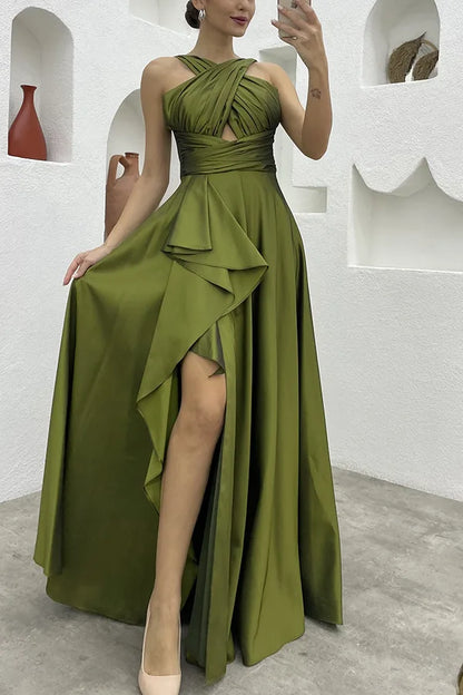 Evening Gown - Cross-Over Ruffle Slit Evening Dress 🌟👗