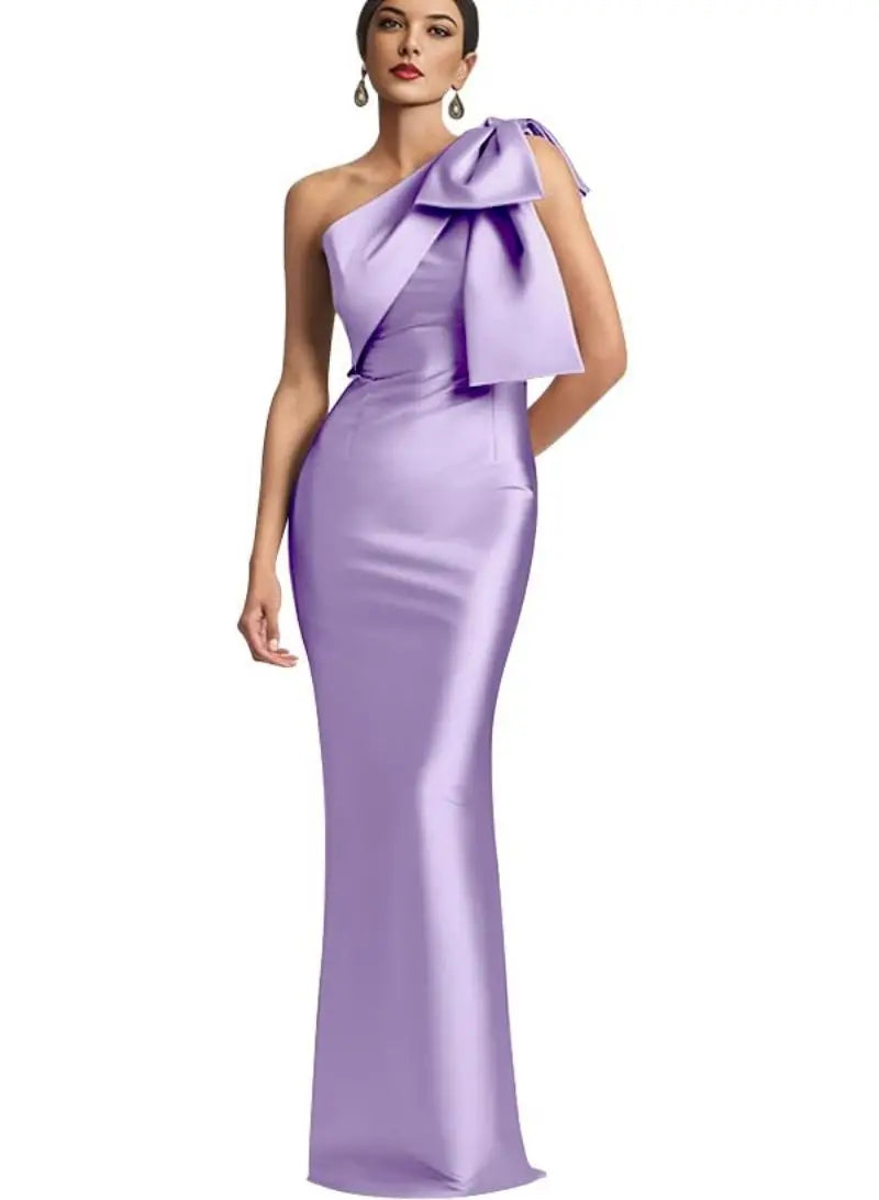 Evening Gown - Elegant One Shoulder Satin Mermaid Prom Maxi Dress Gown