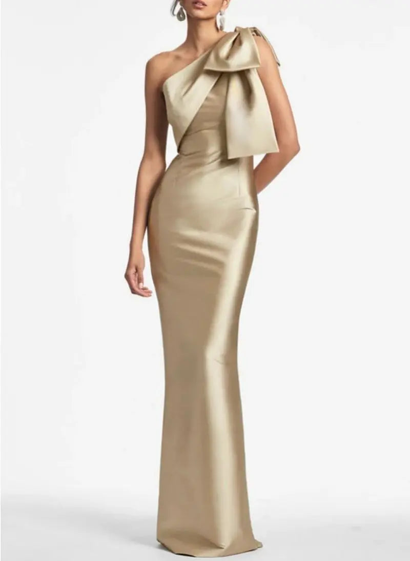 Evening Gown - Elegant One Shoulder Satin Mermaid Prom Maxi Dress Gown