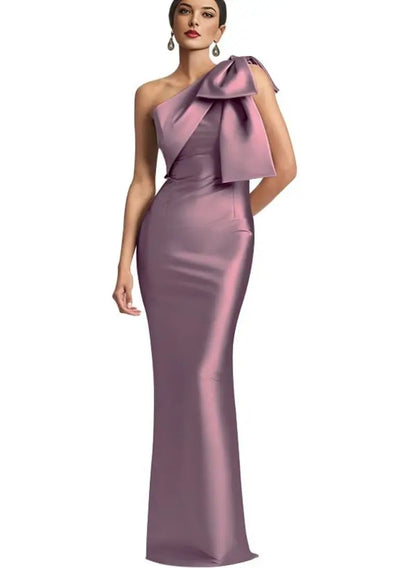 Evening Gown - Elegant One Shoulder Satin Mermaid Prom Maxi Dress Gown