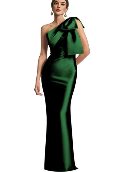 Evening Gown - Elegant One Shoulder Satin Mermaid Prom Maxi Dress Gown