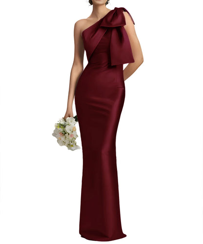 Evening Gown - Elegant One Shoulder Satin Mermaid Prom Maxi Dress Gown