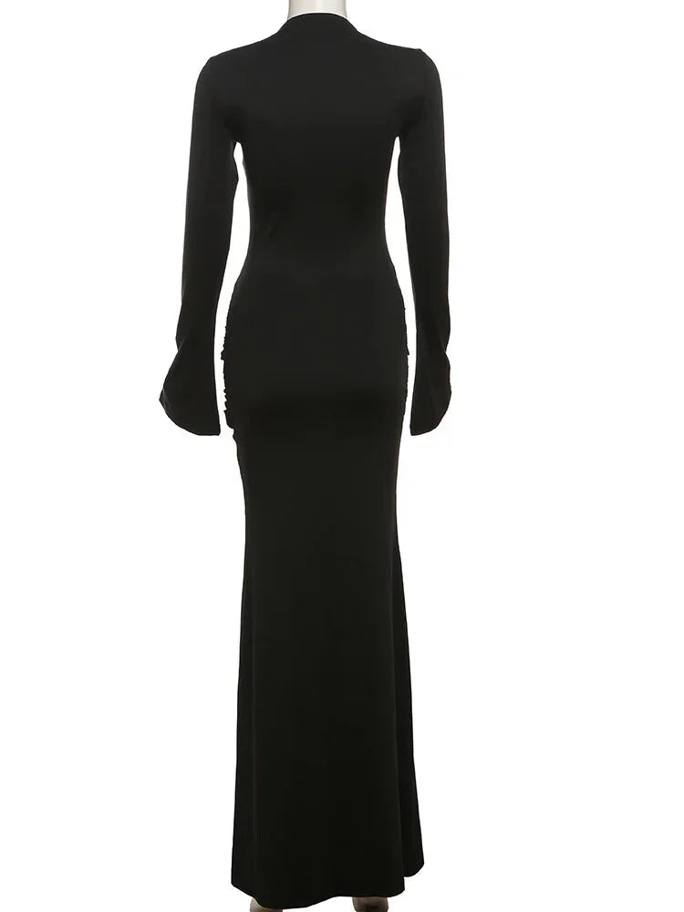 Evening Gown - Formal Mermaid Black Ruched Waist Maxi Gown