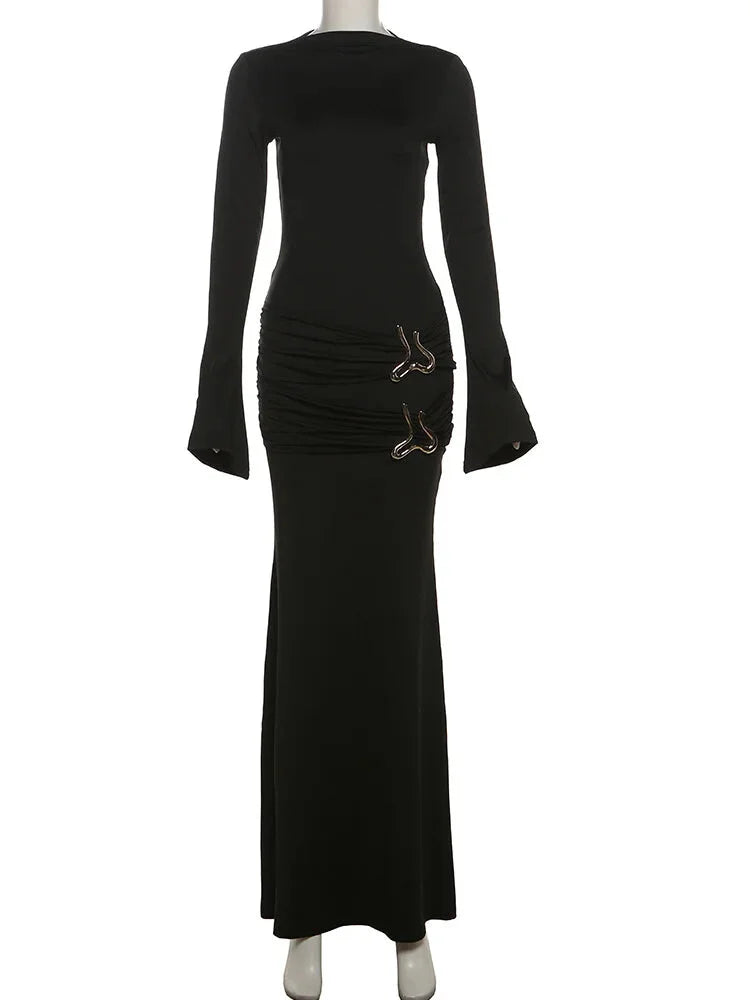 Evening Gown - Formal Mermaid Black Ruched Waist Maxi Gown