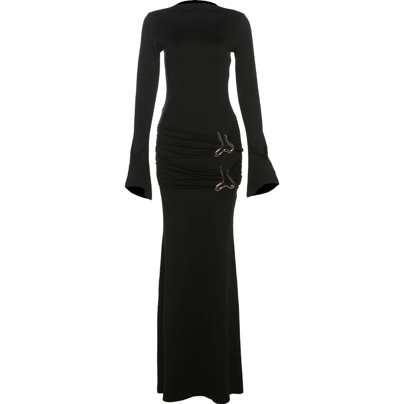 Evening Gown - Formal Mermaid Black Ruched Waist Maxi Gown