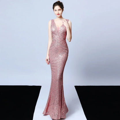 Evening Gown - Glamorous V Neck Sequin Mermaid Bodycon Maxi Dress for Evening Events ✨