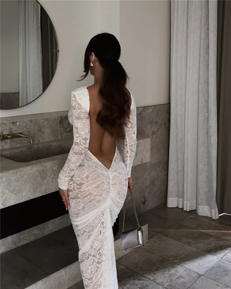 Evening Gown - See Through Lace Maxi Gown