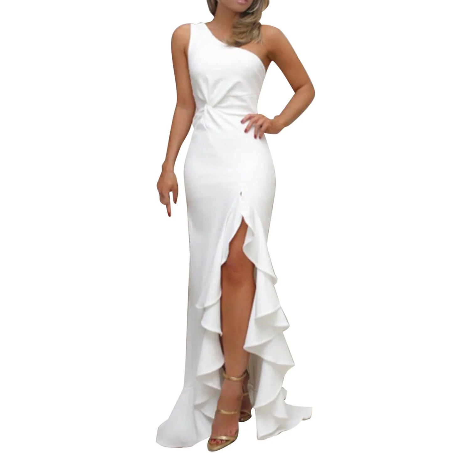 Evening Gown - One Shoulder Ruched Ruffle Formal Evening Maxi Dress