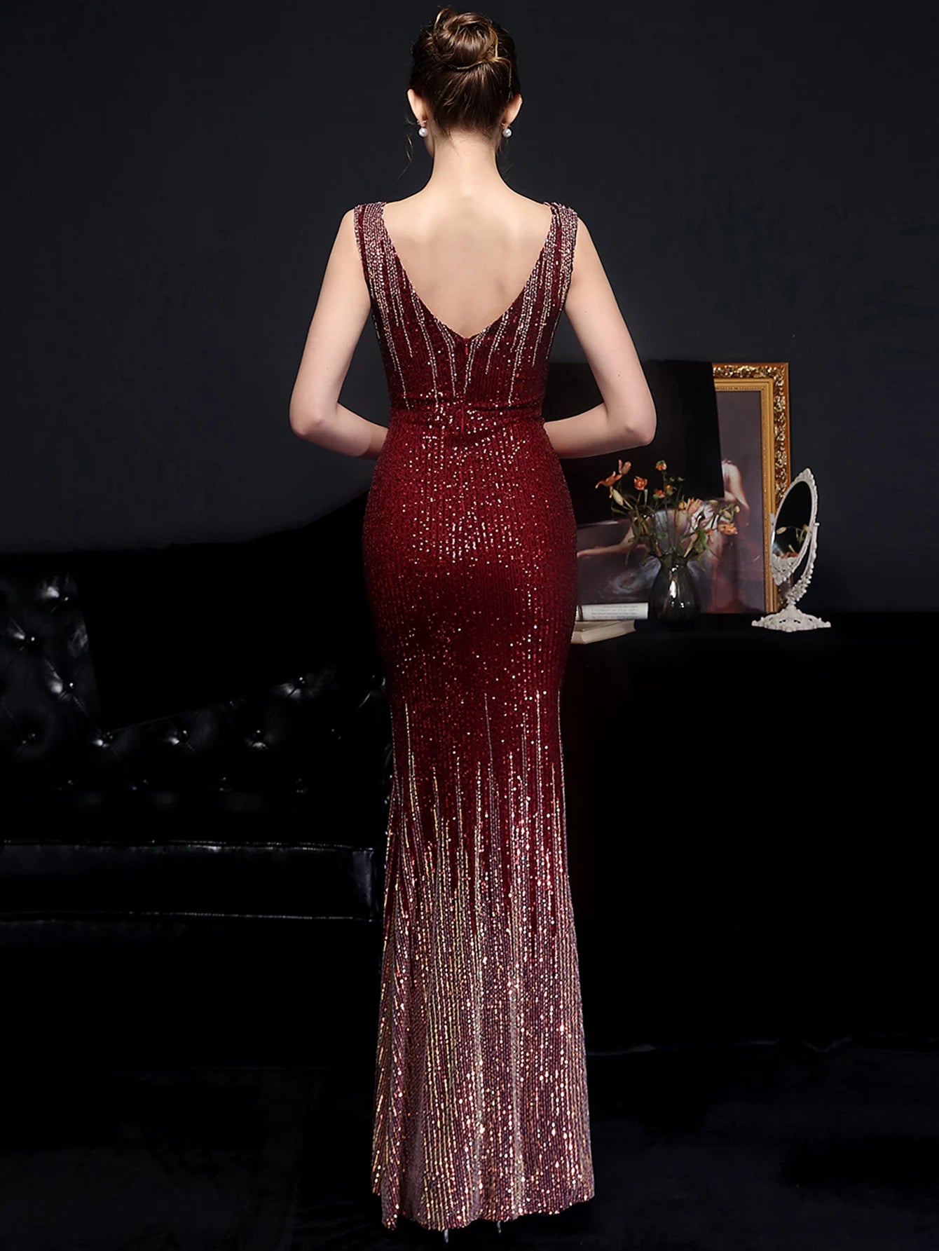 Evening Gown - Red Carpet Ready Sequin Mermaid Floor Length Dress