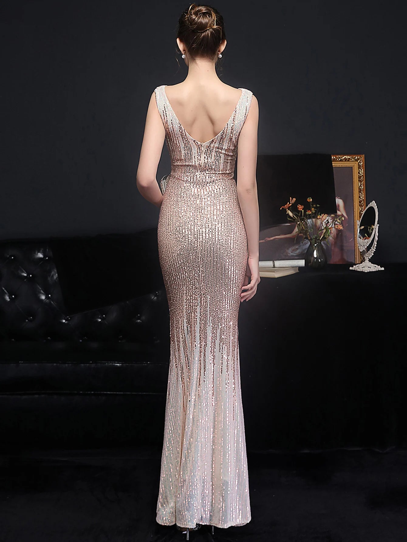 Evening Gown - Red Carpet Ready Sequin Mermaid Floor Length Dress