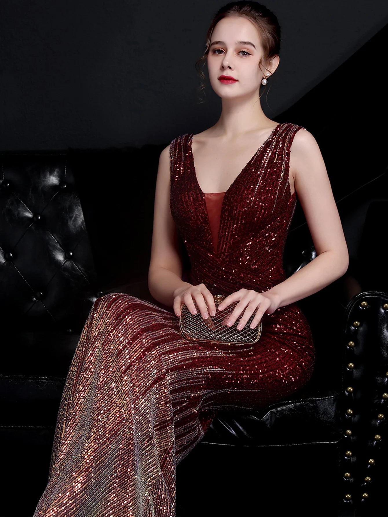 Evening Gown - Red Carpet Ready Sequin Mermaid Floor Length Dress