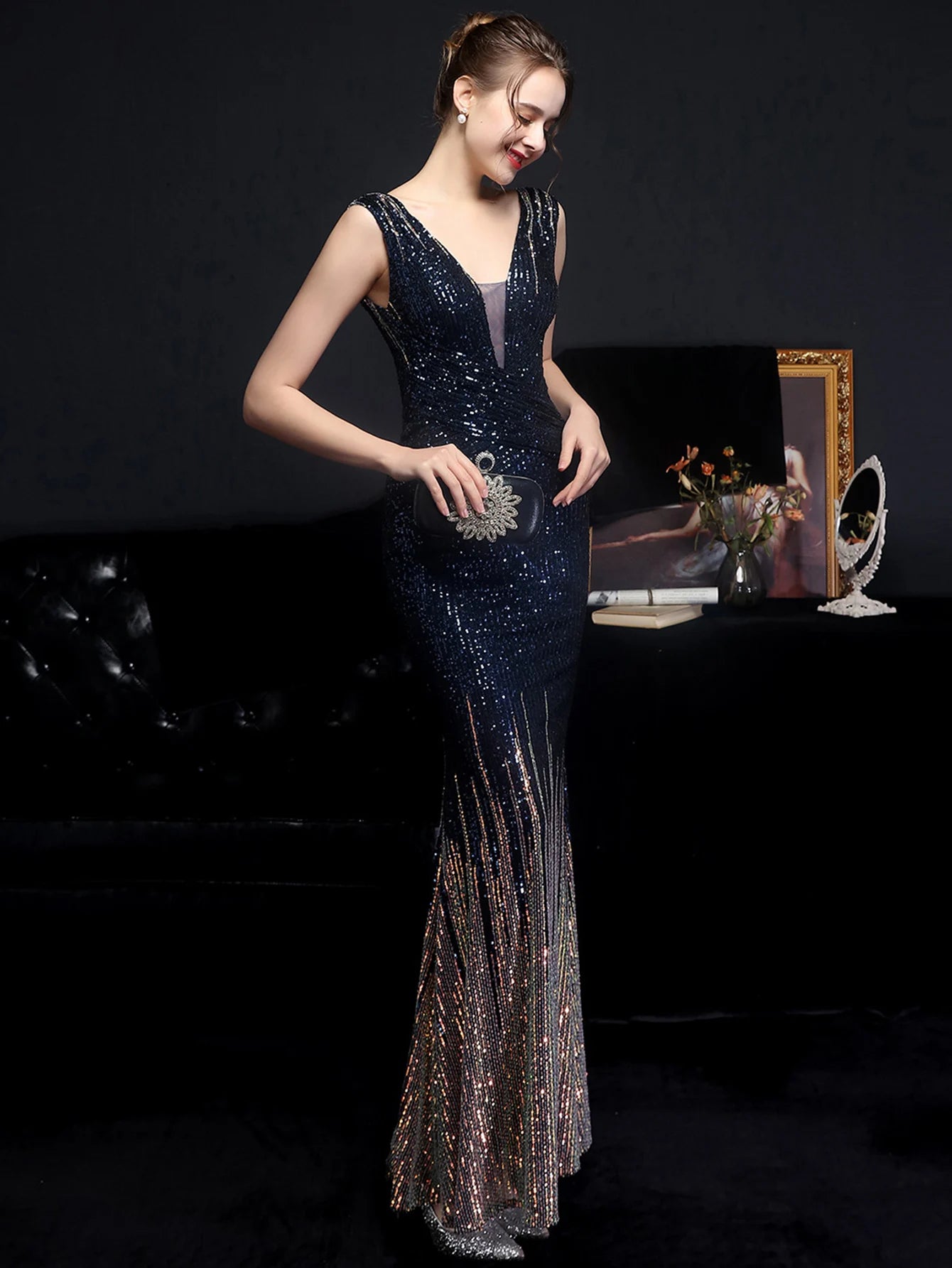 Evening Gown - Red Carpet Ready Sequin Mermaid Floor Length Dress