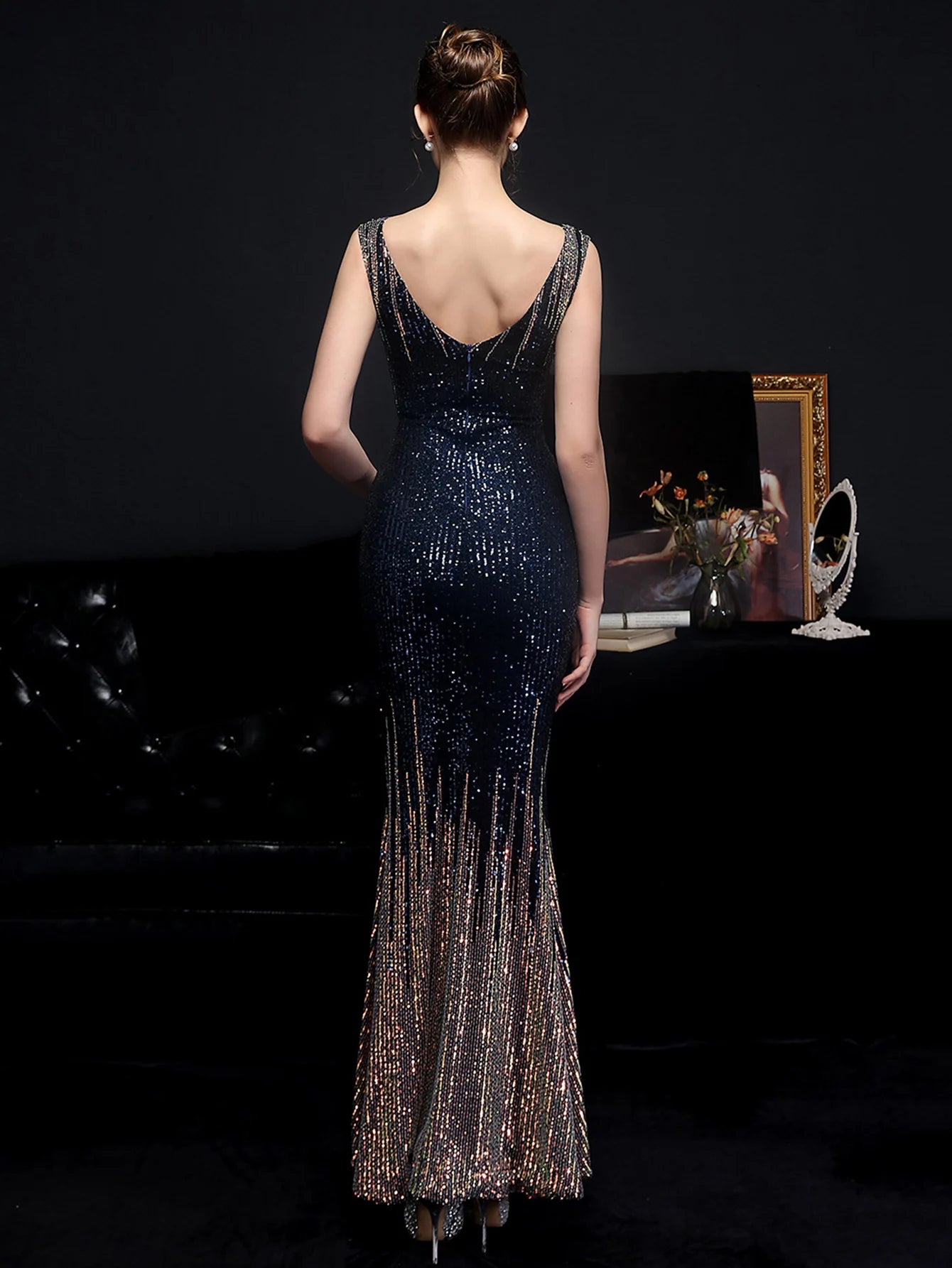 Evening Gown - Red Carpet Ready Sequin Mermaid Floor Length Dress